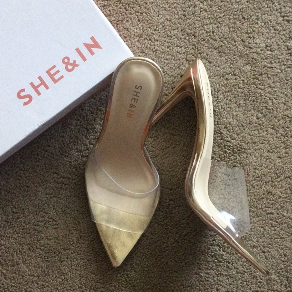 Gold pointy heels Shein